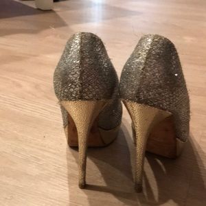 Jimmy Choo sparkly silver, signs of wear and tear